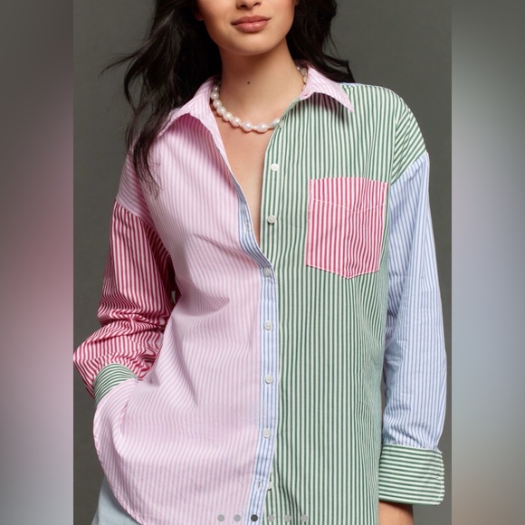 Anthropologie The Bennet Buttondown Shirt by Maeve: Mixed Stripe Edition - Picture 2 of 6